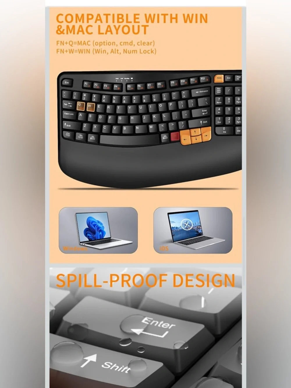 EK33 Wave Keys Ergonomic Keyboard - Black